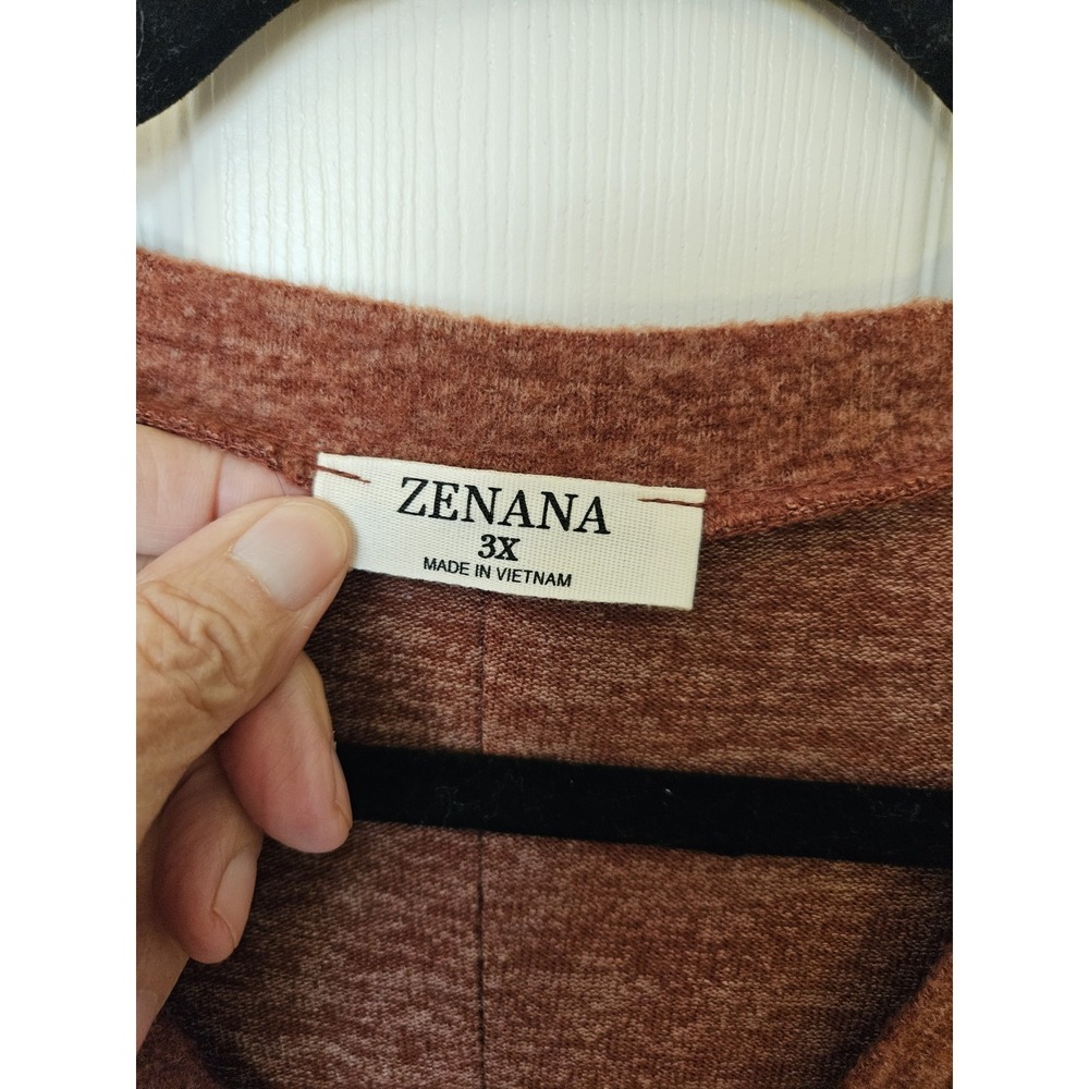 Zenana Maroon Soft Drop Shoulder Pullover Sweater V-Neck Front Pocket, Plus 3X - Picture 2 of 5